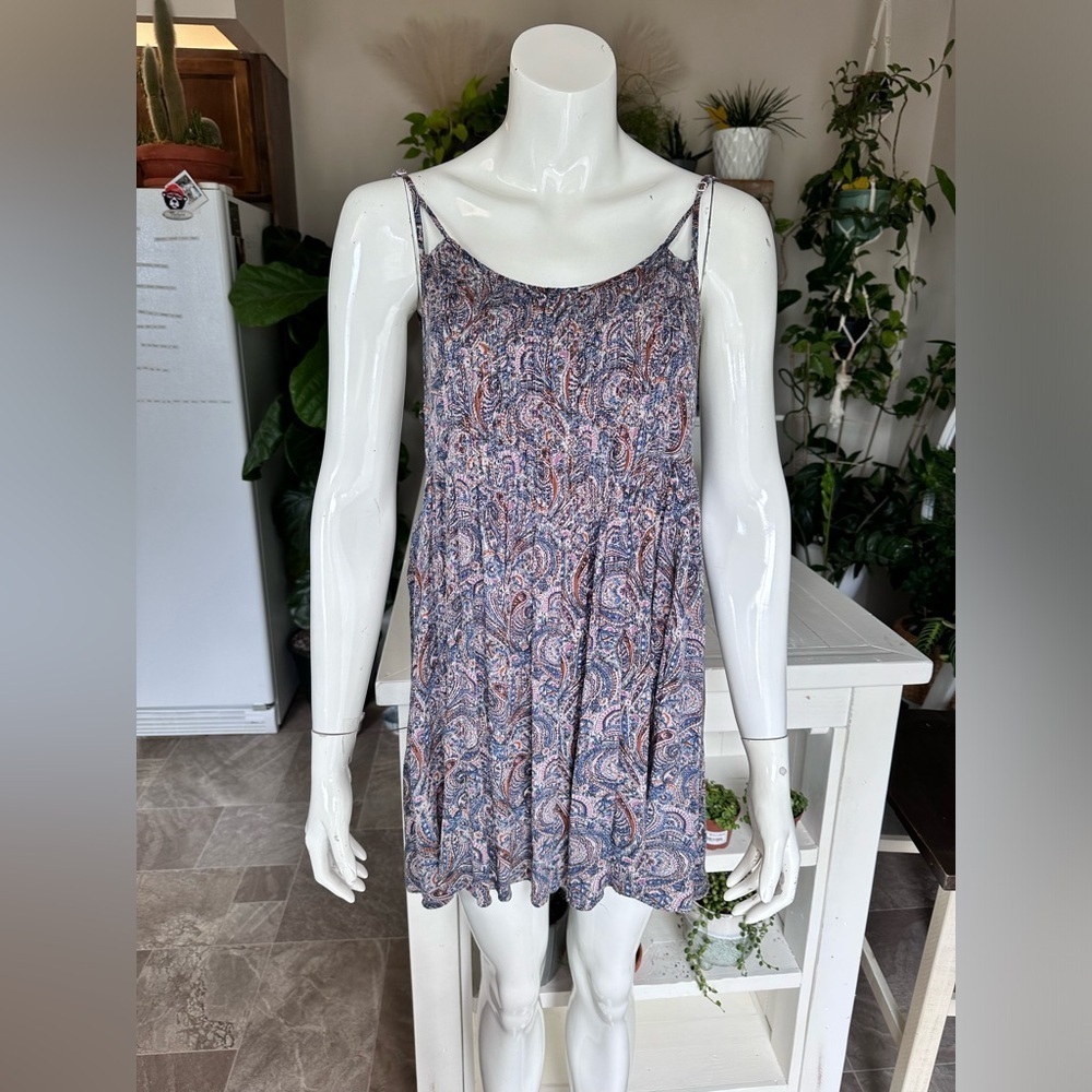 Lightweight Paisley Print Spaghetti-Strap Dress - Blue/Pink/White